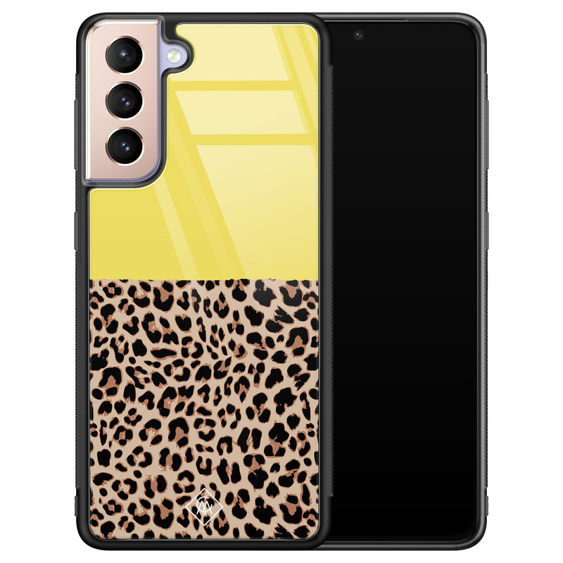 Casimoda Samsung Galaxy S21 glazen hardcase - Luipaard geel