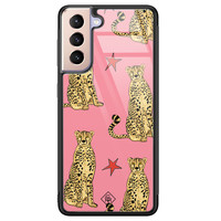 Casimoda Samsung Galaxy S21 glazen hardcase - The pink leopard