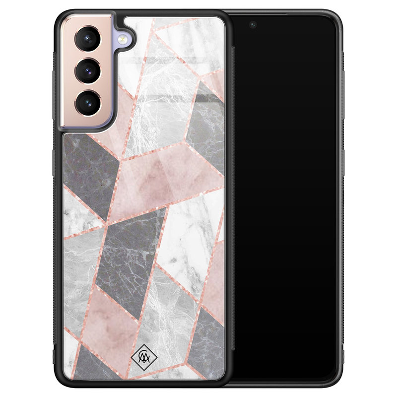 Casimoda Samsung Galaxy S21 glazen hardcase - Stone grid