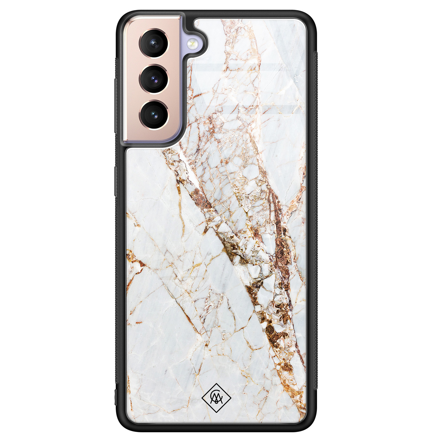 Samsung Galaxy S21 glazen hardcase Marmer goud