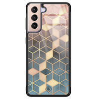 Casimoda Samsung Galaxy S21 glazen hardcase - Cubes art