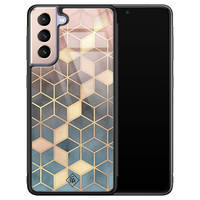 Casimoda Samsung Galaxy S21 glazen hardcase - Cubes art