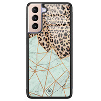 Casimoda Samsung Galaxy S21 glazen hardcase - Luipaard marmer mint