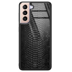 Casimoda Samsung Galaxy S21 glazen hardcase - Black croco
