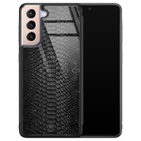 Casimoda Samsung Galaxy S21 glazen hardcase - Black croco