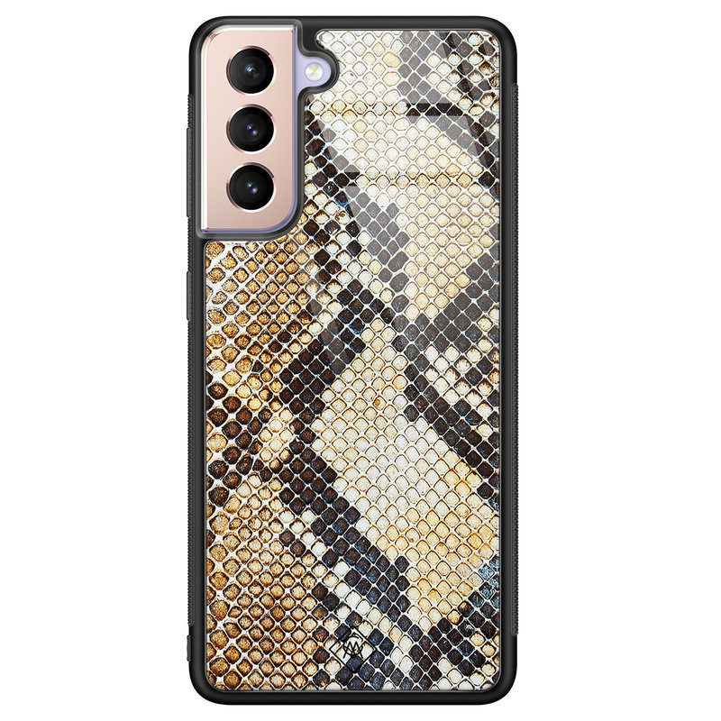 Casimoda Samsung Galaxy S21 Plus glazen hardcase - Golden snake