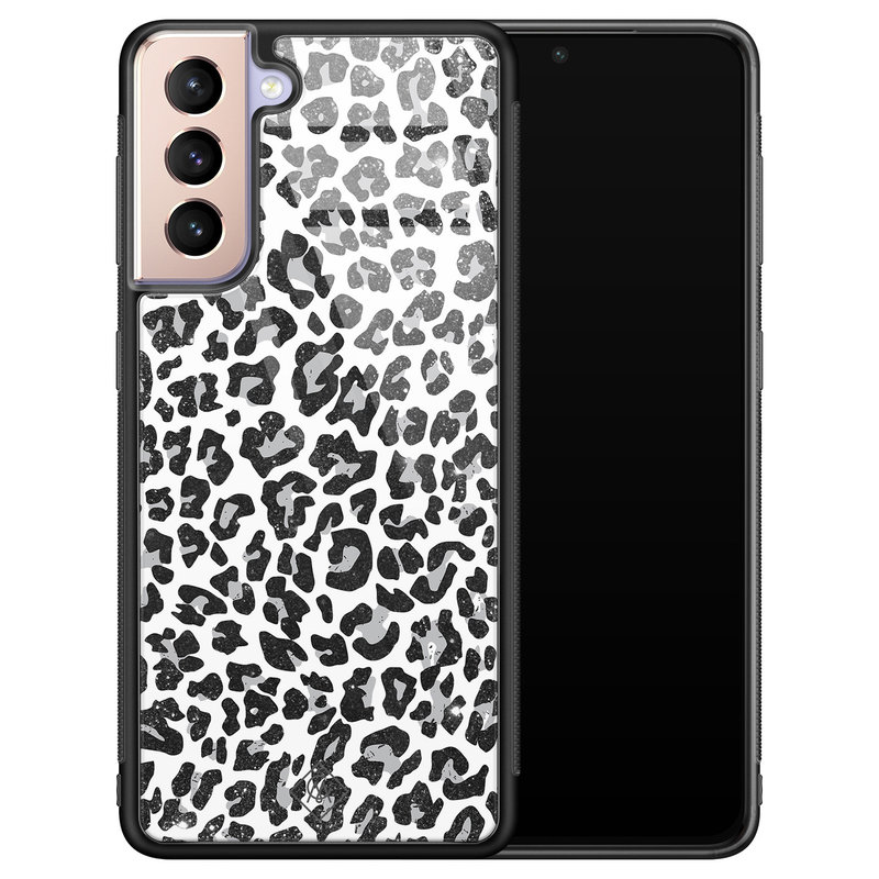 Casimoda Samsung Galaxy S21 Plus glazen hardcase - Luipaard grijs