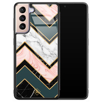 Casimoda Samsung Galaxy S21 Plus glazen hardcase - Marmer triangles