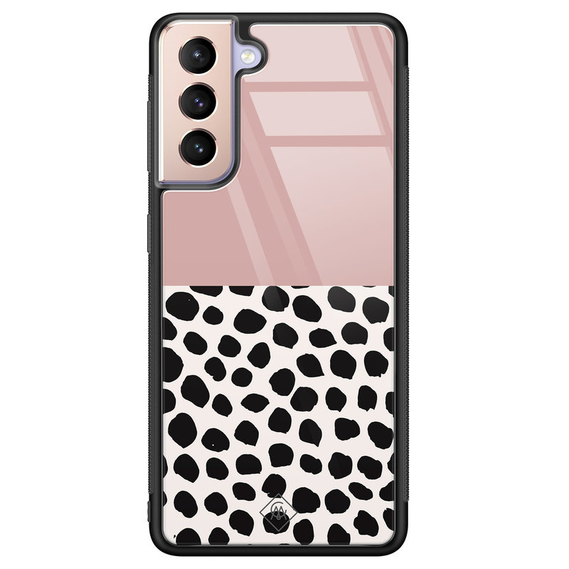 Casimoda Samsung Galaxy S21 Plus glazen hardcase - Pink dots