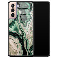 Casimoda Samsung Galaxy S21 Plus glazen hardcase - Green waves