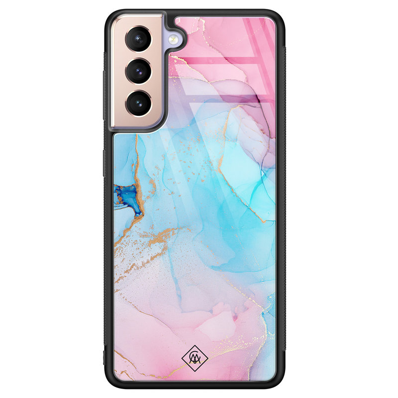 Casimoda Samsung Galaxy S21 Plus glazen hardcase - Marble colorbomb