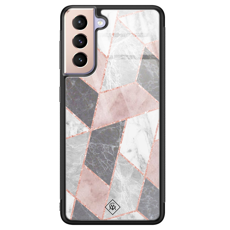 Casimoda Samsung Galaxy S21 Plus glazen hardcase - Stone grid