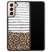 Casimoda Samsung Galaxy S21 Plus glazen hardcase - Leopard lines