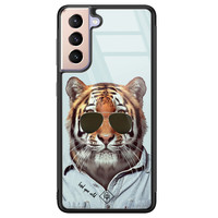 Casimoda Samsung Galaxy S21 Plus glazen hardcase - Tijger wild