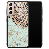 Casimoda Samsung Galaxy S21 Plus glazen hardcase - Luipaard marmer mint