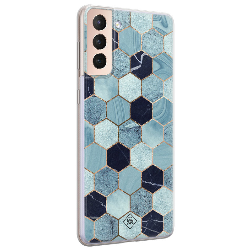 Casimoda Samsung Galaxy S21 siliconen hoesje - Blue cubes