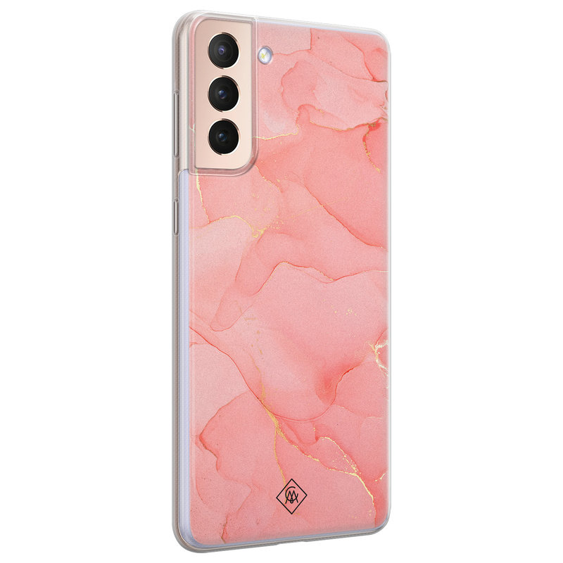 Casimoda Samsung Galaxy S21 siliconen hoesje - Marmer roze