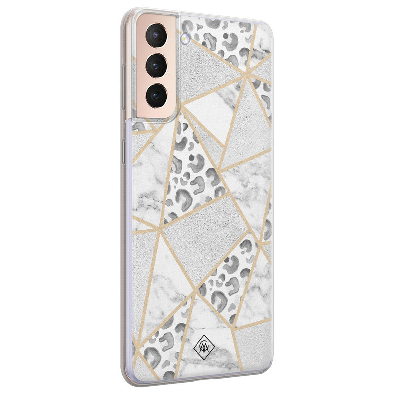 Casimoda Samsung Galaxy S21 Plus siliconen telefoonhoesje - Stone & leopard print