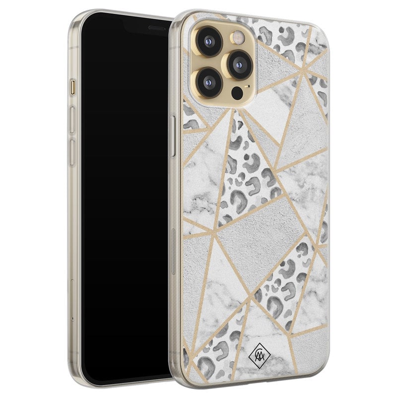 Casimoda iPhone 12 Pro siliconen telefoonhoesje - Stone & leopard print