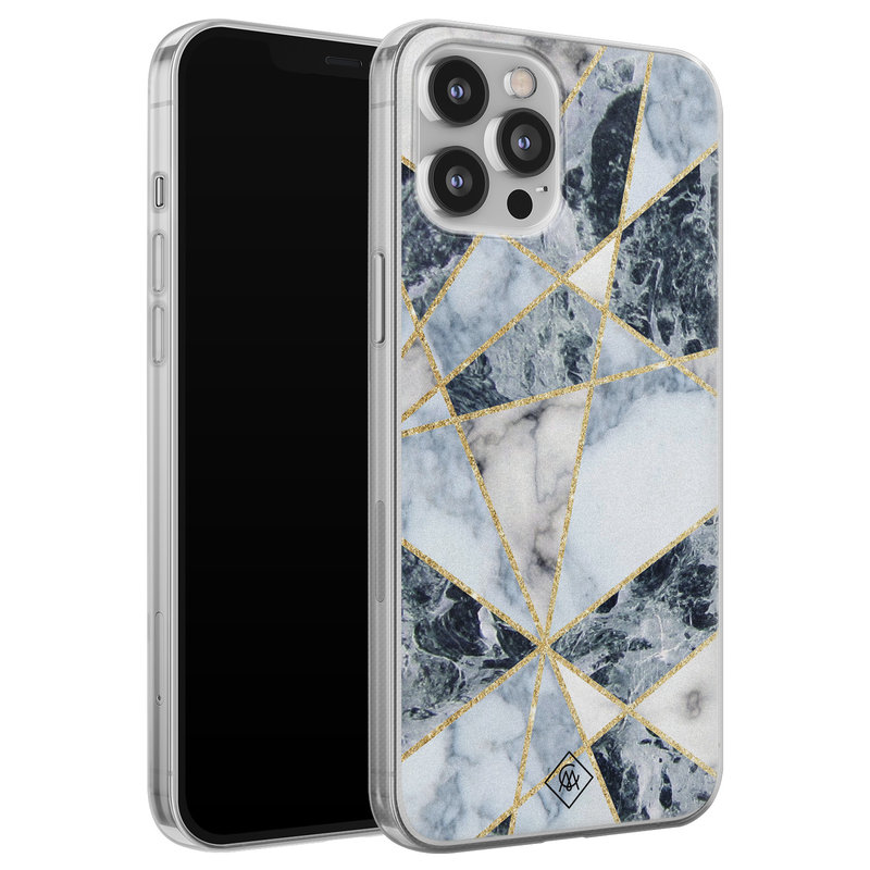 Casimoda iPhone 12 Pro Max siliconen hoesje - Marmer blauw
