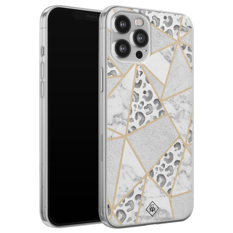 Casimoda iPhone 12 Pro Max siliconen telefoonhoesje - Stone & leopard print