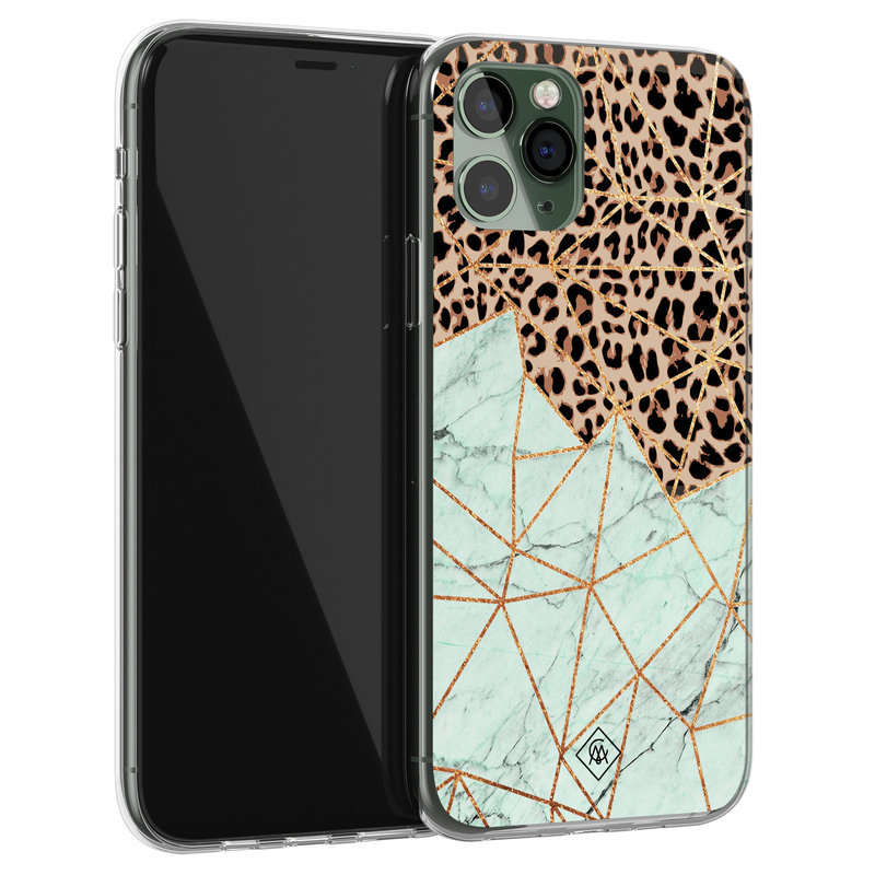 Casimoda iPhone 11 Pro siliconen hoesje - Luipaard marmer mint