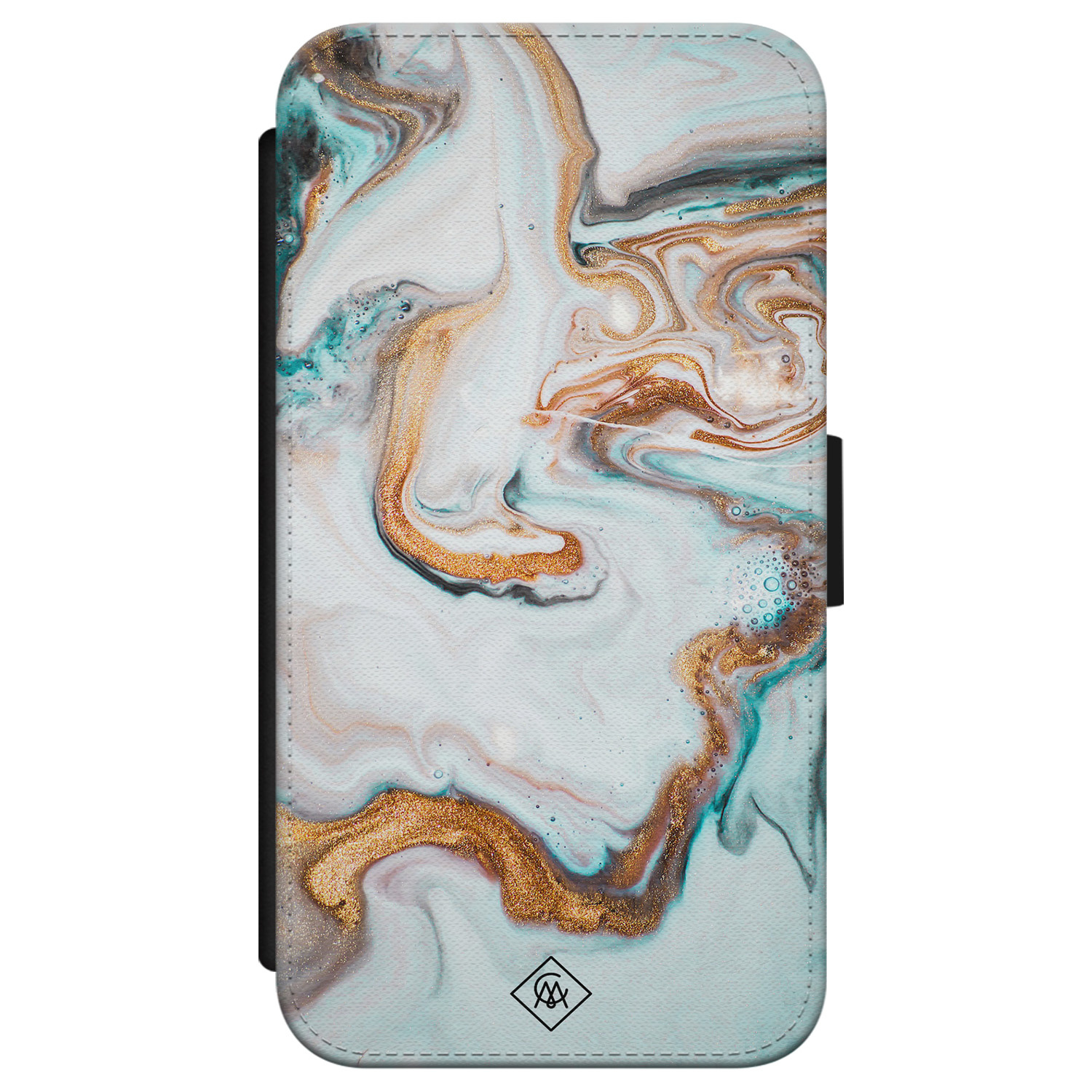 iPhone X XS flipcase Marmer blauw goud