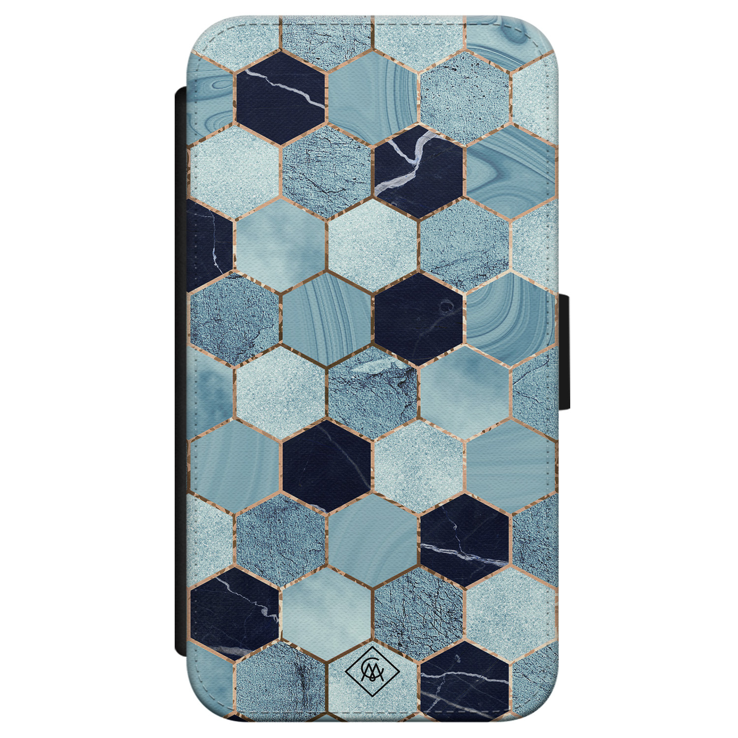 iPhone X XS flipcase Marmer blauw kubussen