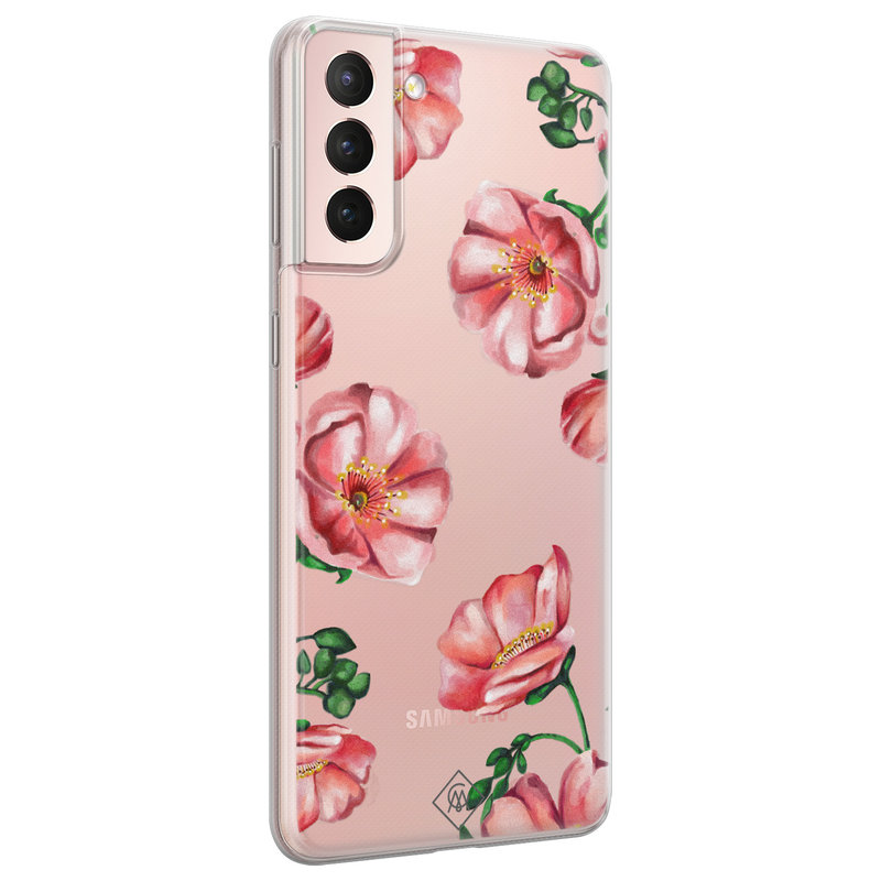 Casimoda Samsung Galaxy S21 transparant hoesje - Red flowers
