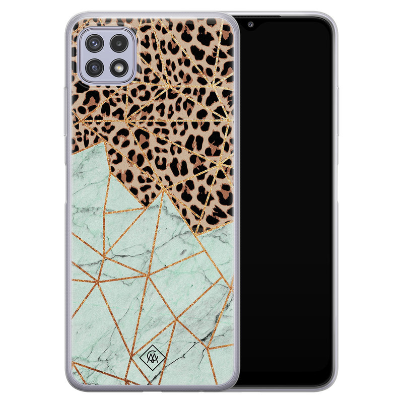 Casimoda Samsung Galaxy A22 5G siliconen hoesje - Luipaard marmer mint