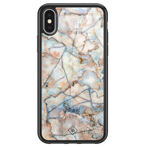 Casimoda iPhone X/XS glazen hardcase - Marmer bruin blauw