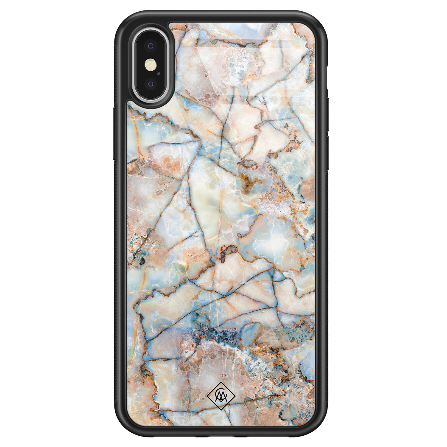 iPhone X XS glazen hardcase Marmer bruin blauw