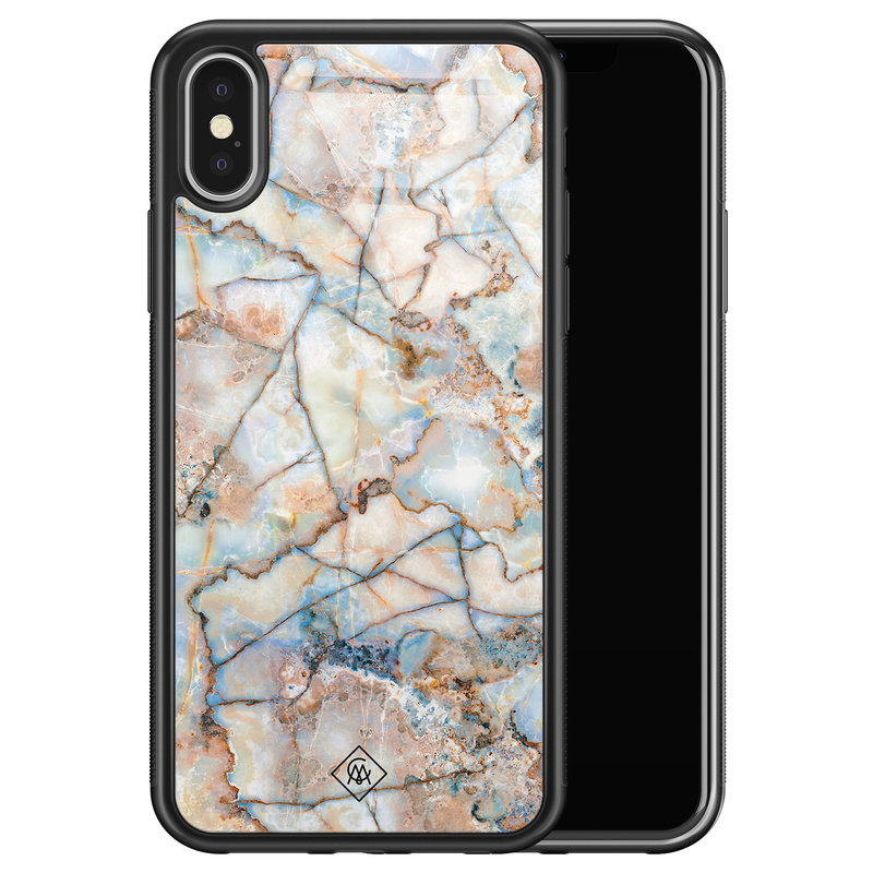 Casimoda iPhone X/XS glazen hardcase - Marmer bruin blauw