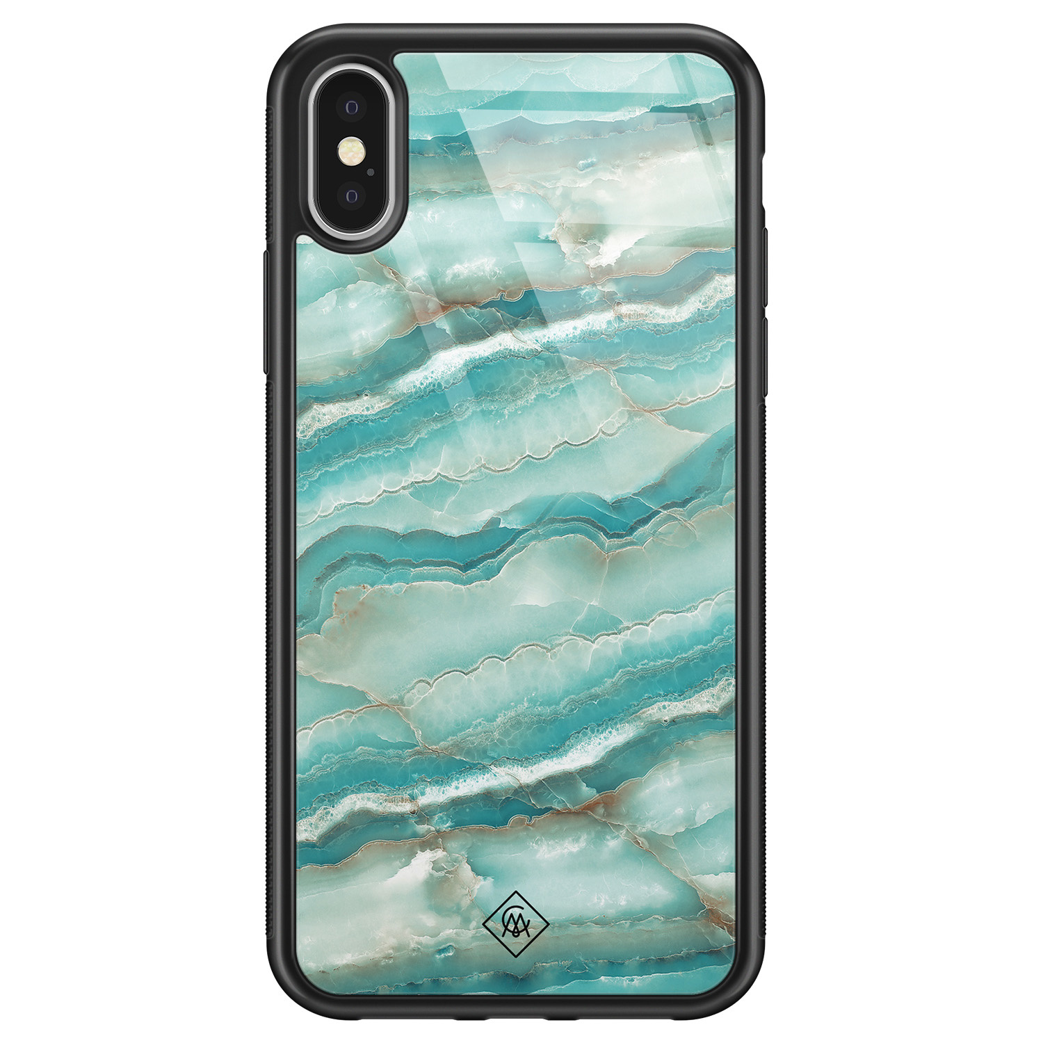 iPhone X XS glazen hardcase Marmer azuurblauw