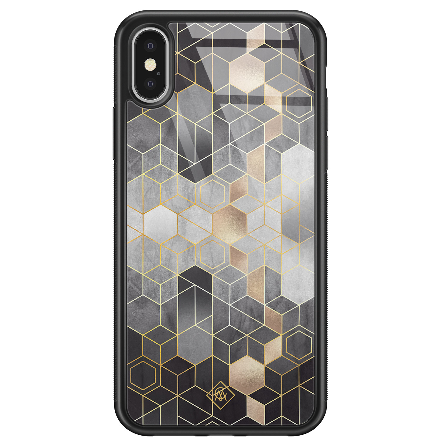 iPhone X XS glazen hardcase Grey cubes