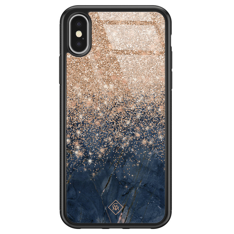 Casimoda iPhone X/XS glazen hardcase - Marmer blauw rosegoud