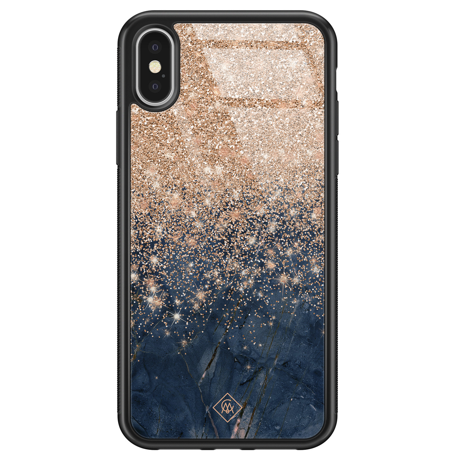 iPhone X XS glazen hardcase Marmer blauw rosegoud