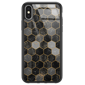 Casimoda iPhone X/XS glazen hardcase - Hexagons zwart