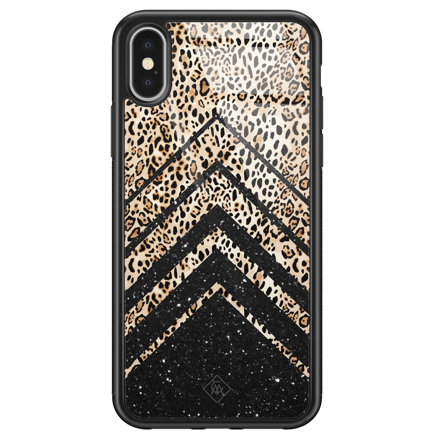 iPhone X XS glazen hardcase Chevron luipaard