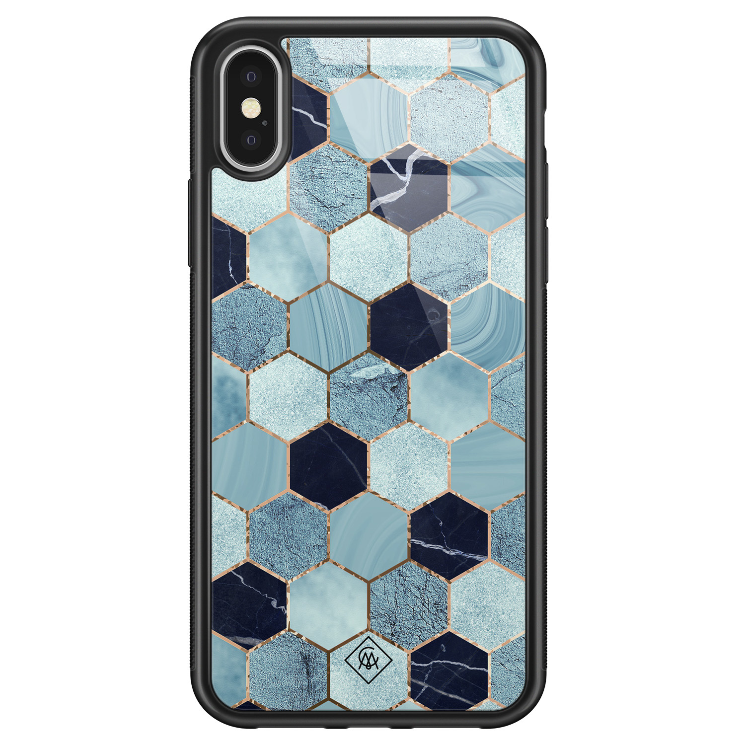 iPhone X XS glazen hardcase Blue cubes