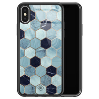 Casimoda iPhone X/XS glazen hardcase - Blue cubes