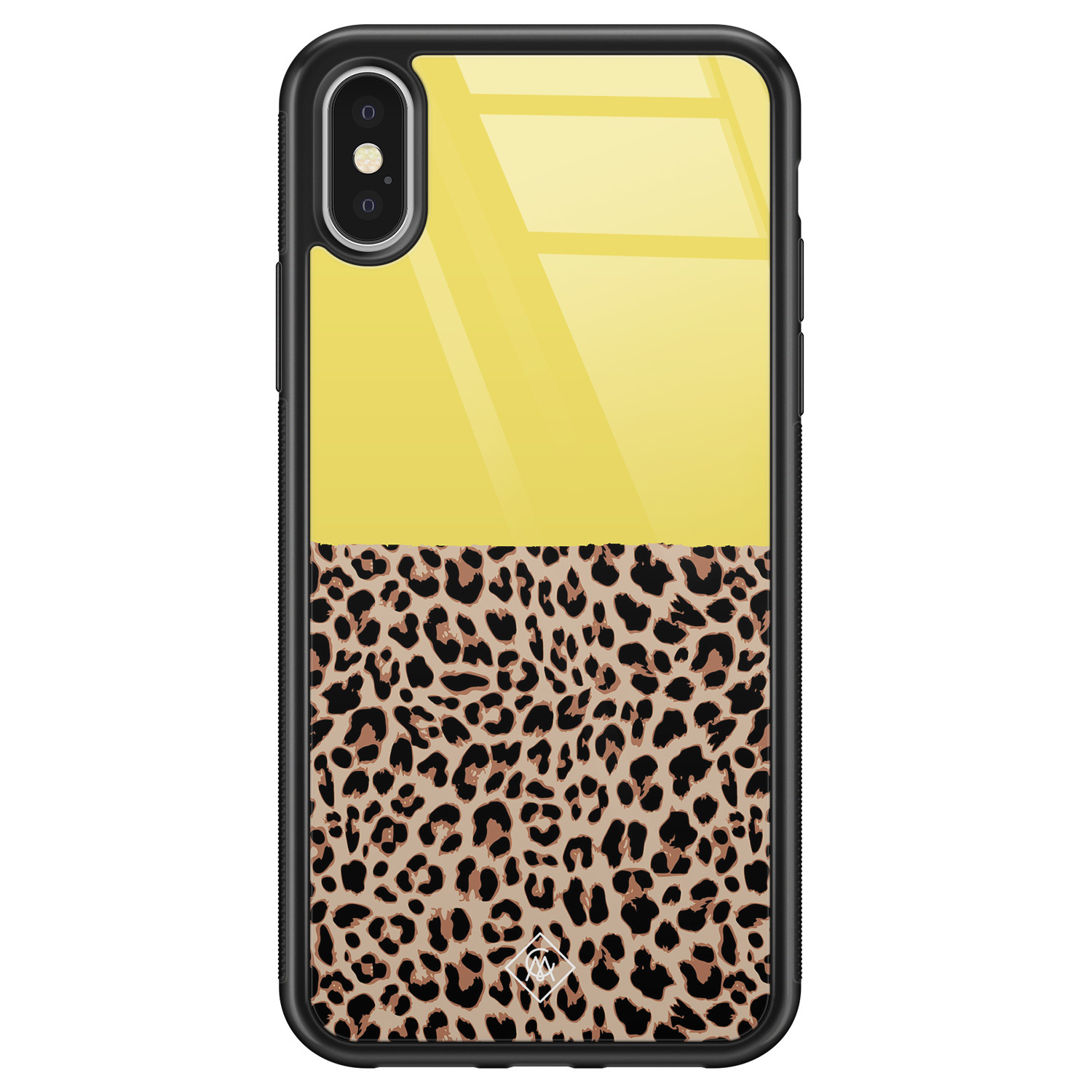 iPhone X/XS glazen hardcase - Luipaard geel