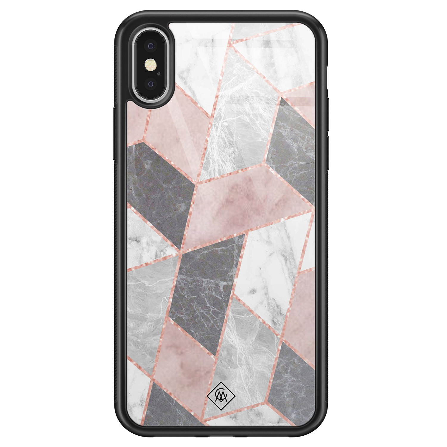 iPhone X XS glazen hardcase Stone grid