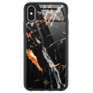 Casimoda iPhone X/XS glazen hardcase - Marmer zwart oranje