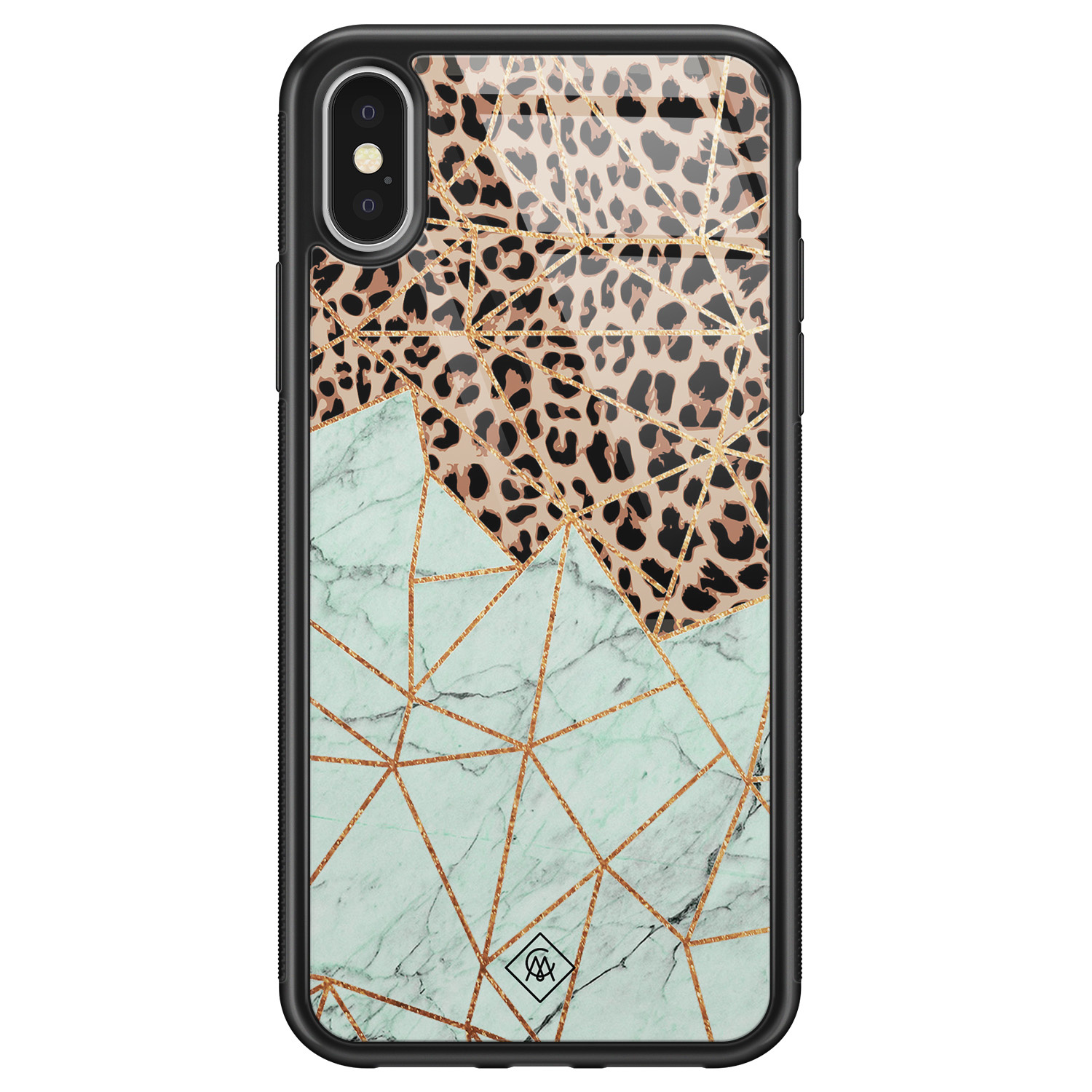 iPhone X/XS glazen hardcase - Luipaard marmer mint