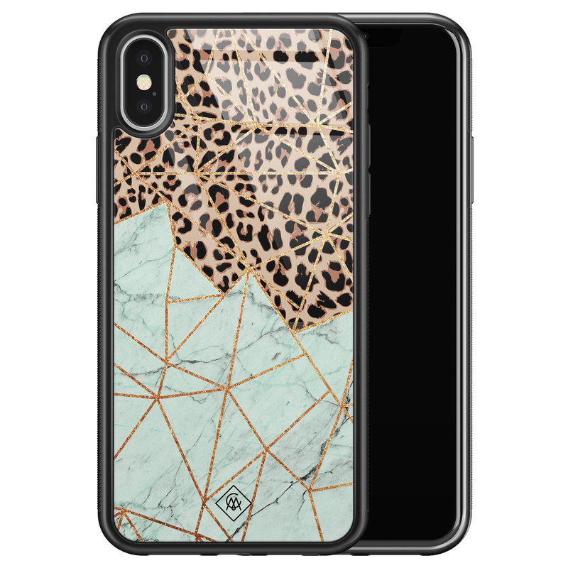 Casimoda iPhone X/XS glazen hardcase - Luipaard marmer mint