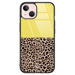 Casimoda iPhone 13 glazen hardcase - Luipaard geel