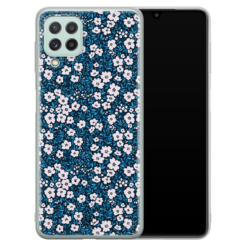 Casimoda Samsung Galaxy A22 4G siliconen hoesje - Bloemen blauw