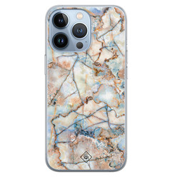 Casimoda iPhone 13 Pro siliconen hoesje - Marmer bruin blauw