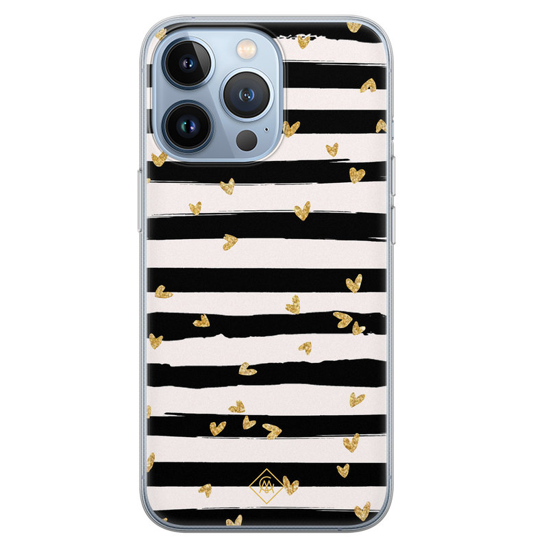 Casimoda iPhone 13 Pro siliconen hoesje - Hart streepjes